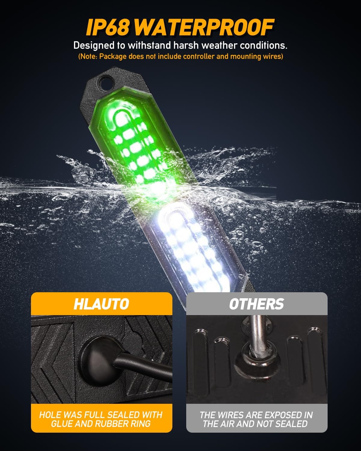 HLauto 1200T Emergency Strobe Grille Lights: 8pcs 12 LED Sync Feature Safety Warning Flashing Lights, Ultra Slim Surface Mount Hazard Caution Lights for Trucks, Vehicles, Car, ATV, UTV (Green White)