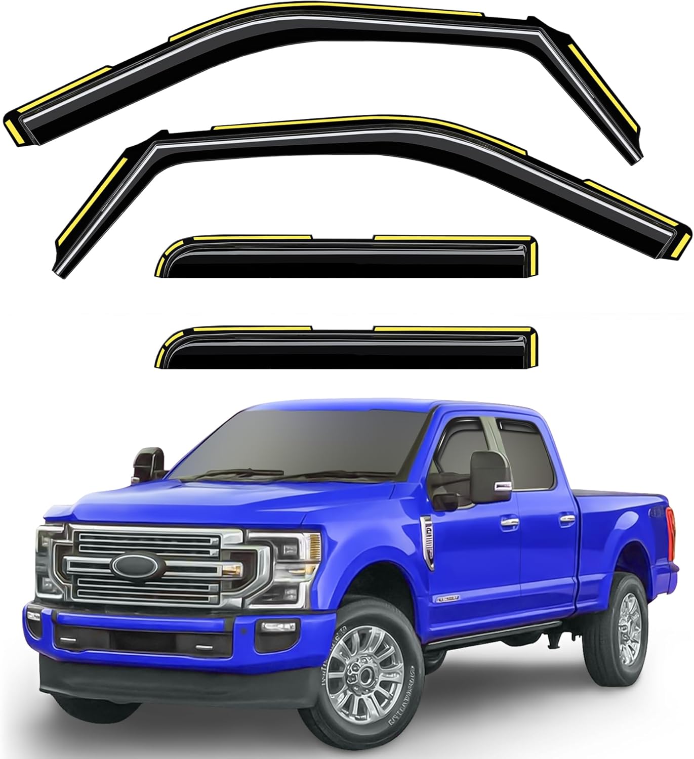 in-Channel Window Rain Guards Fit for Truck Ford F150 2015-2020 SuperCrew/Ford F250-F550 2017-2025, Extra Durable Window Deflectors Vent Shades Visors Exterior Car Accessories - 4 pcs