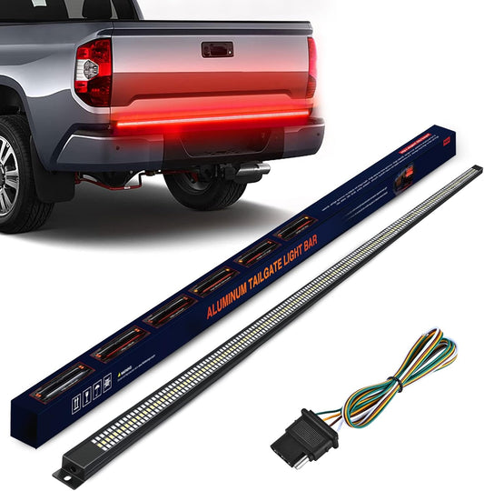 Nilight Truck Tailgate Light Strip 60" Aluminum FrameTriple Row Light Bar 1200 LED w/ Red Running Brake White Reverse Light Red Sequential Turn Signal