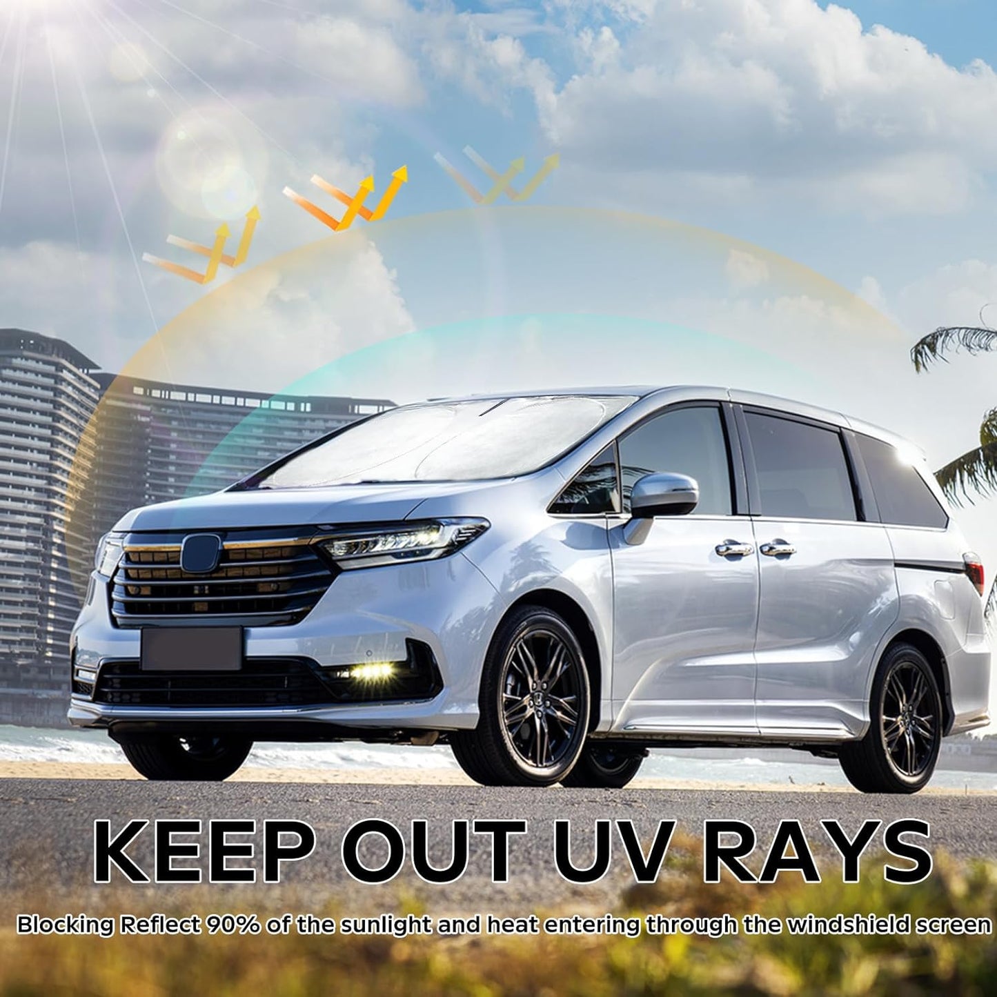 for Odyssey 2026 Windshield Sun Shade Foldable Sunshade fit for Honda Odyssey 2018-2024 2025 LX,EX,EX-L,Touring,Elite Minivan Windshield Cover, Front Window Shield 210T Sun Visor Car Accessories