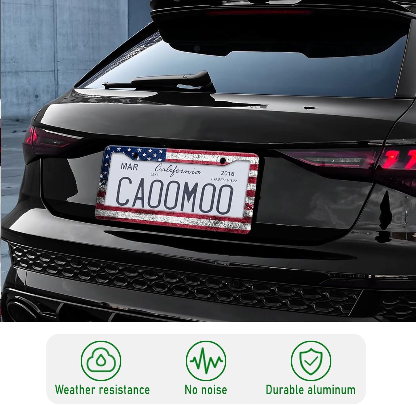 Vintage American Flag License Plate Frame, Retro USA Flag License Plate Holder Covers, Metal Aluminum Rustproof License Plate Frame Car Accessories for Women Men 2 Holes with Screw Caps