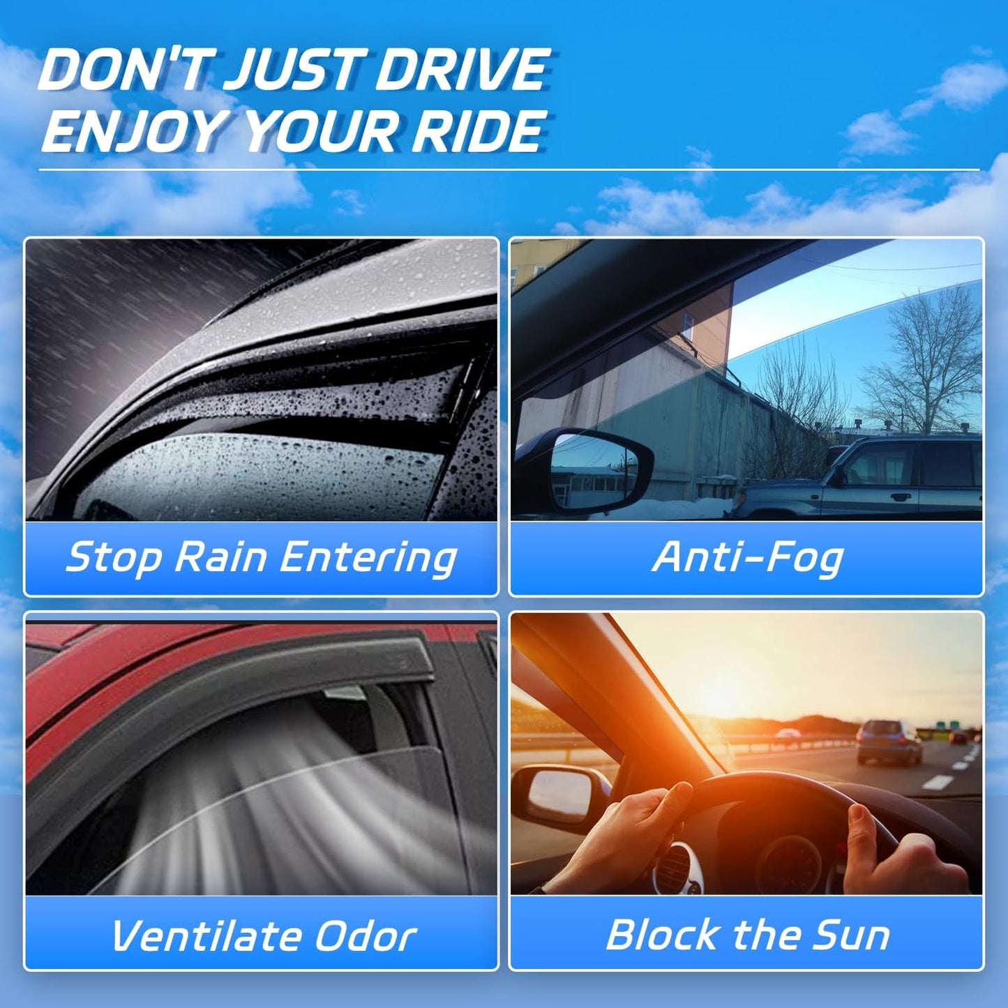 Rain Guard Fit for 2008-2020 Dodge Grand Caravan, 2008-2016 Chrysler Town & Country, Outside Mount Side Window Visor Vent Deflector Shade, 4pcs