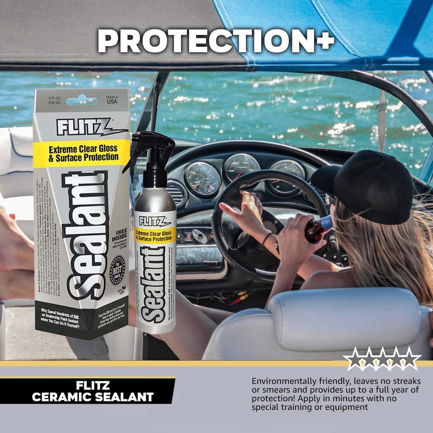 Flitz Ceramic Sealant - 8oz Bottle of USA-Made Ceramic Coating for Cars, Boats, Glass - Repels Water, Polishes, and Protects for 1 Year - Ceramic Car Spray (6 Pack)