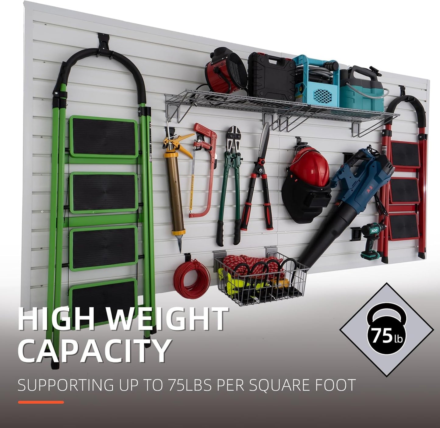 Slatwall Panels 4x8 ft Garage Wall Storage System, PVC Slat Wall Paneling Garage Organizers and Storage Utility Rack Heavy Duty, Garage Slatwall for Tool Organization Peg Board (White)