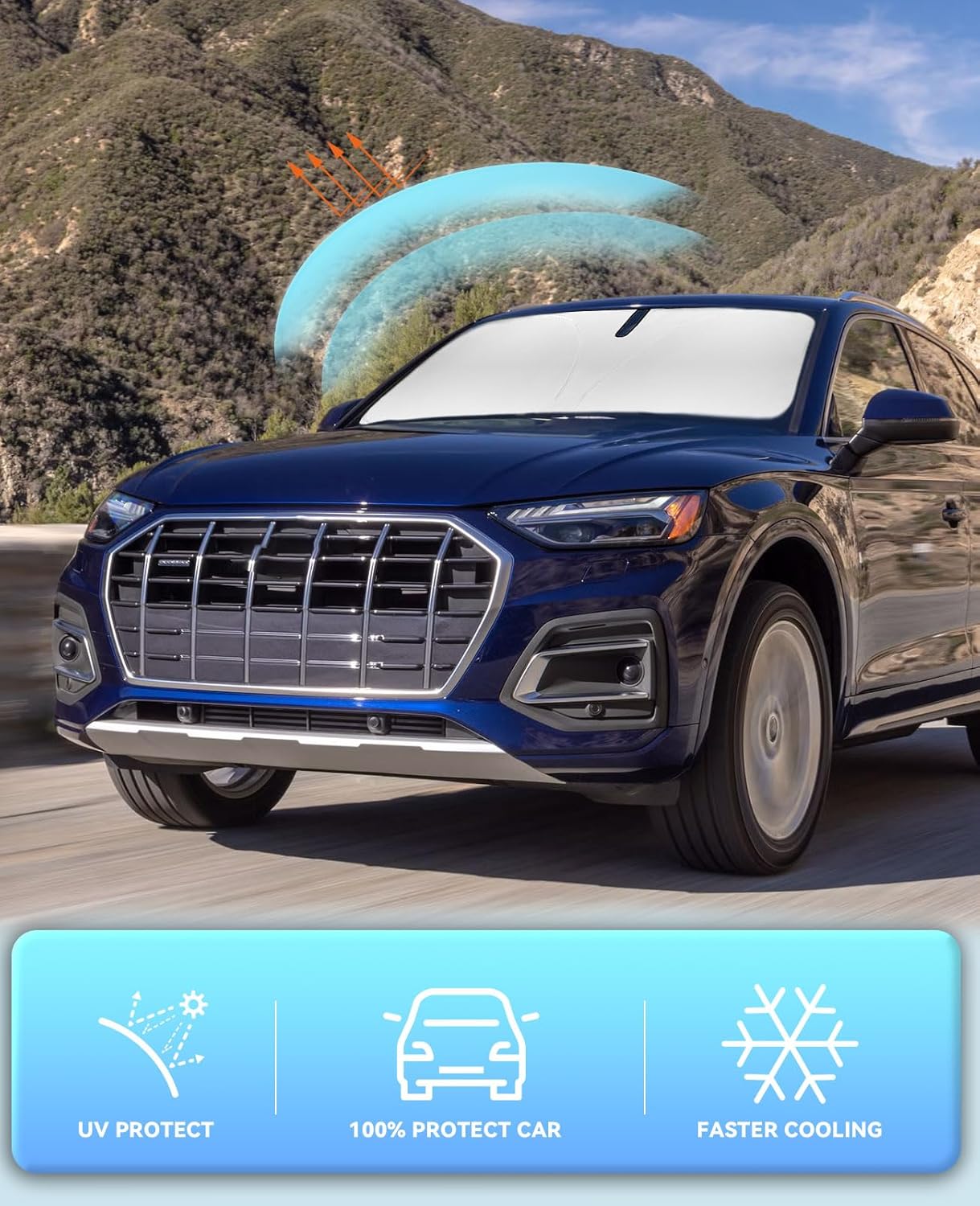 Windshield Sun Shade Car Sunshade for 2018-2024 2025 Audi Q5 SQ5 Premium, Premium Plus, Prestige Crossover SUV Accessories Windshield Cover for Q5 SQ5 240T Reflective Front Window Shield Protector