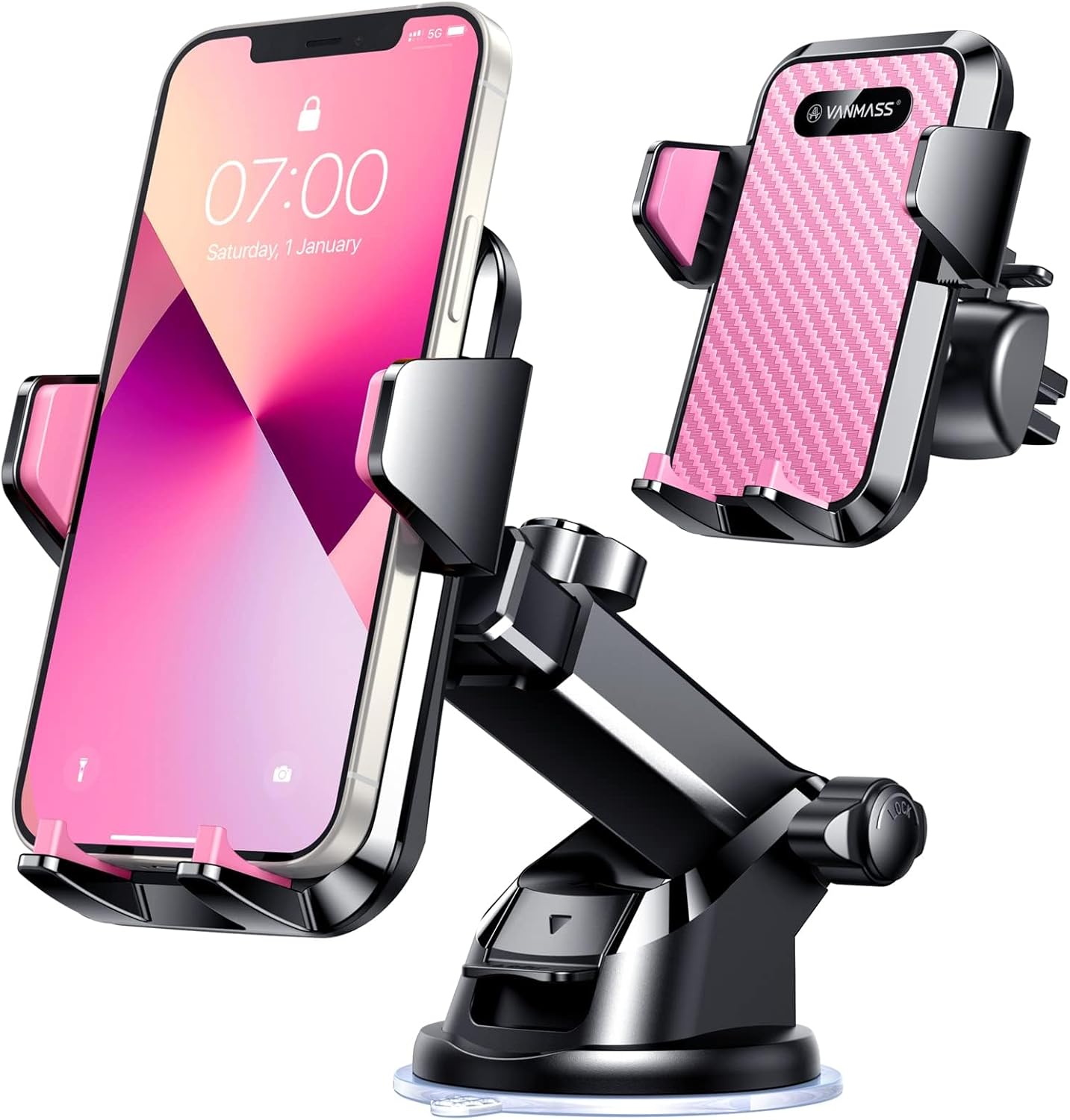 VANMASS 2025【Strongest Suction & Military-Grade】 Car Phone Mount 【Patent & Safety】Ultimate Cell Phone Holder Handsfree Stand for Dash Windshield Vent for iPhone 16 15 Pro Max 14 Android & Truck, Pink