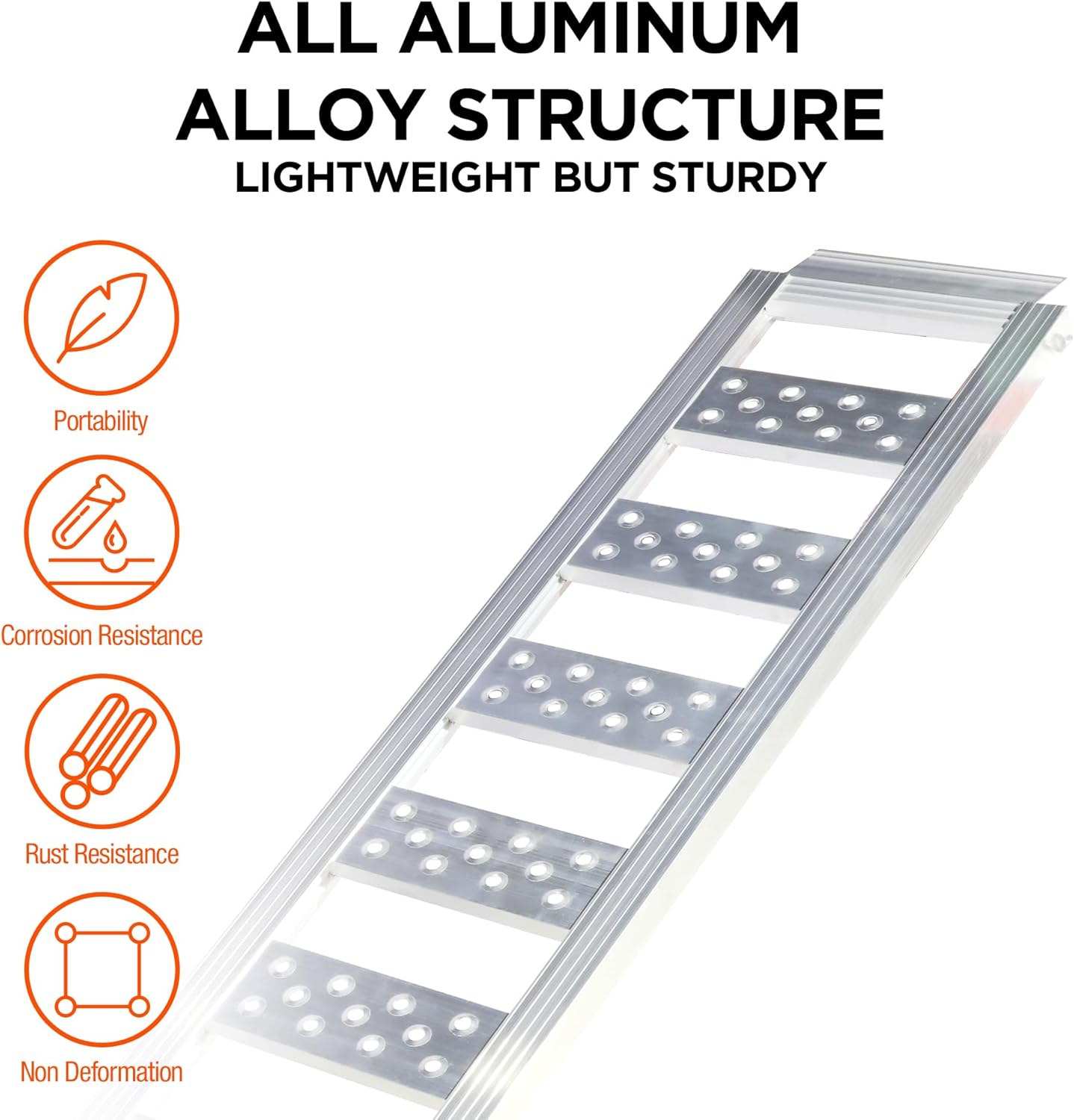 Rockland Straight Aluminum Loading Ramp, 77'' x 13'', 1250 LBS Loading Capacity, Portable Ramp for Motorcycles, Ebikes and ATVs, 2 Pcs