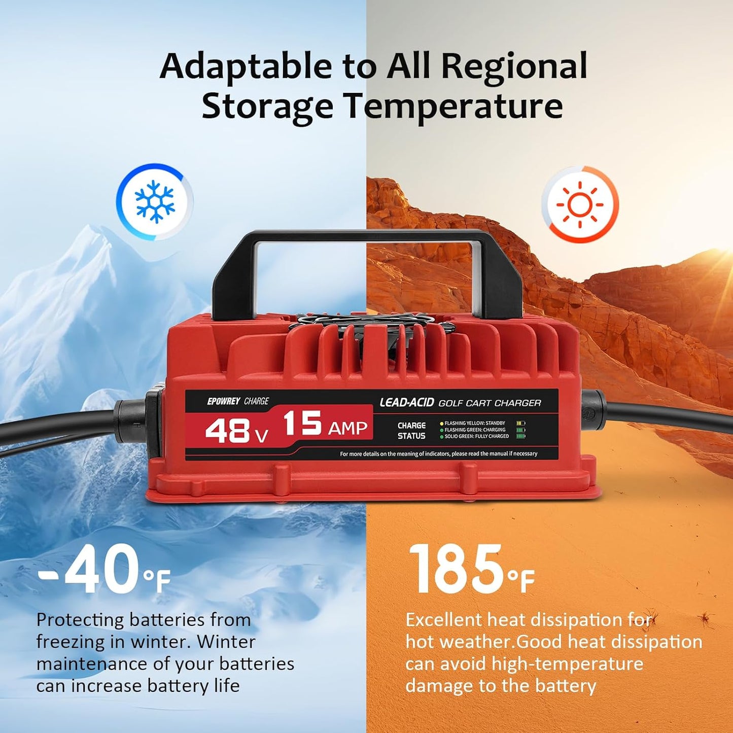 15 AMP 48 Volt Golf Carts Battery Charger for Club Car 3-Pin Round Plug,for Lead Acid Battery