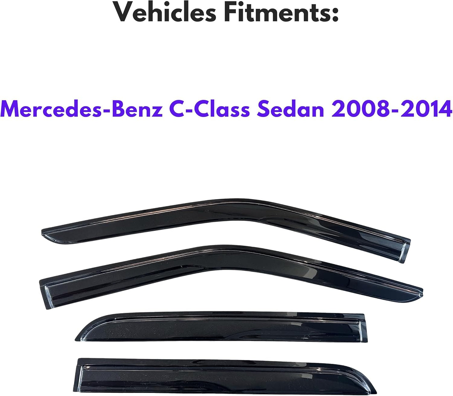 KPY Window Visor Rain Guard for 2008-2014 Mercedes-Benz C-Class Sedan, Tape-On Window Deflectors Vent Visor Shades for 08 09 10 11 12 13 14 C250 C300 C350 C63