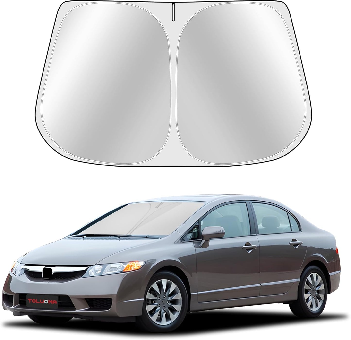 Custom Fit Windshield Sun Shade for Honda Civic 2006-2011 - Full Coverage, 210T Reflective Fabric, Double-Layer Design - Blocks 99% UV Rays, Keeps Car Cool, Easy to Install and Store