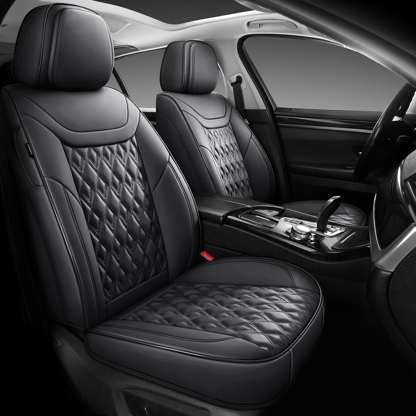 Car Seat Covers Full Set, Leather Seat Covers for Cars, Car Seat Protector Waterproof, Non-Slip Car Interior Covers Fit for Most Cars, SUV, Vans, Trucks,5Seaters,Full Set,Black