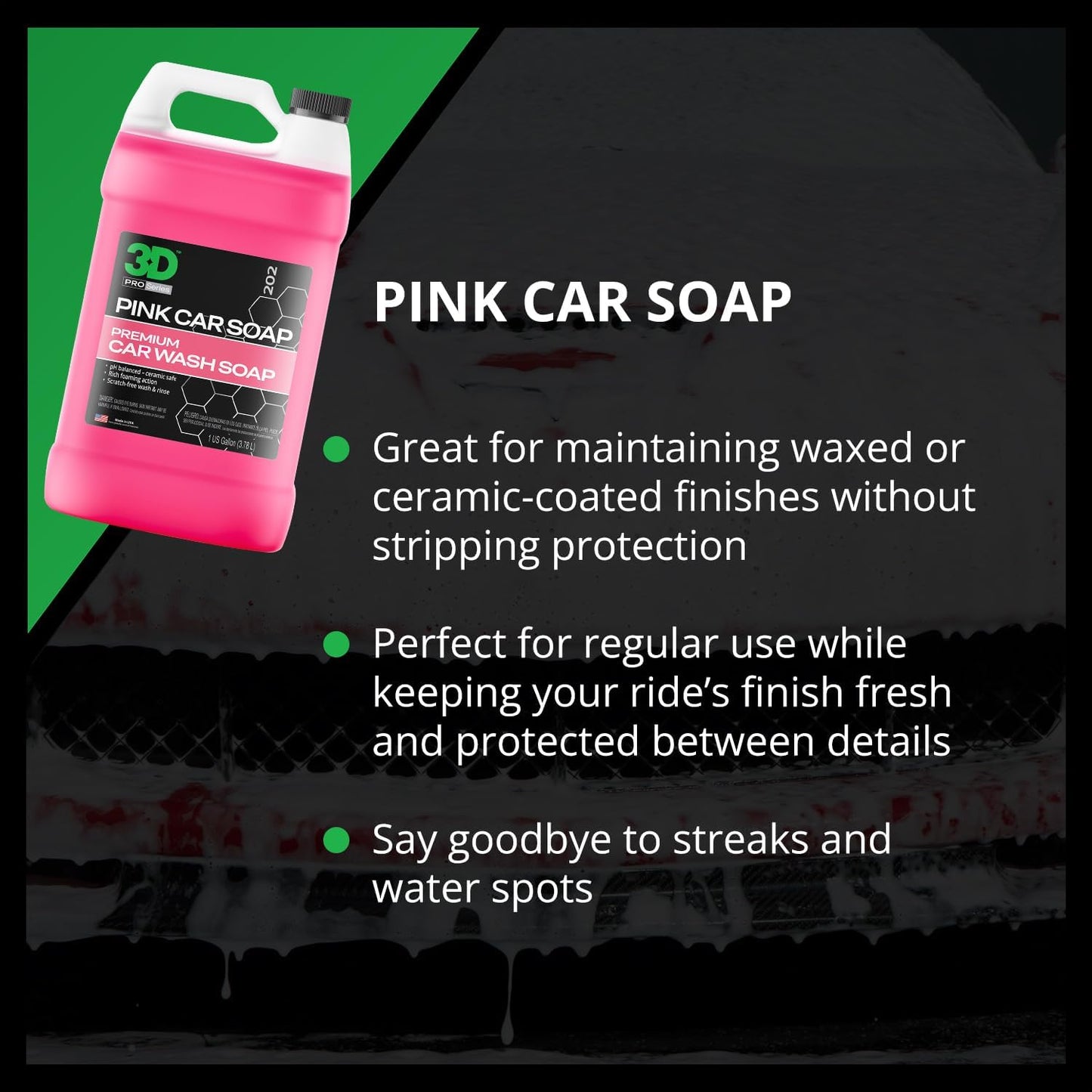 3D Pink Car Soap – 1 Gallon |pH Neutral Car Wash Soap with High Suds & Cherry Scent | Scratch-Free, High Gloss Shine | Safe on Wax & Sealants | Weekly Car Care