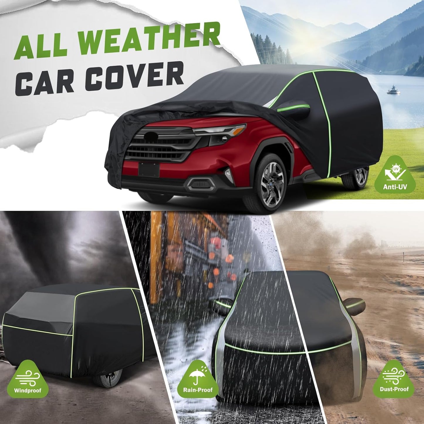 Mixsuper Liner Car Cover for Forester 2009-2026, All Weather Car Cover for Forester, 7 Layers Waterproof Full Car Covers with Zipper Door Reflective Strips