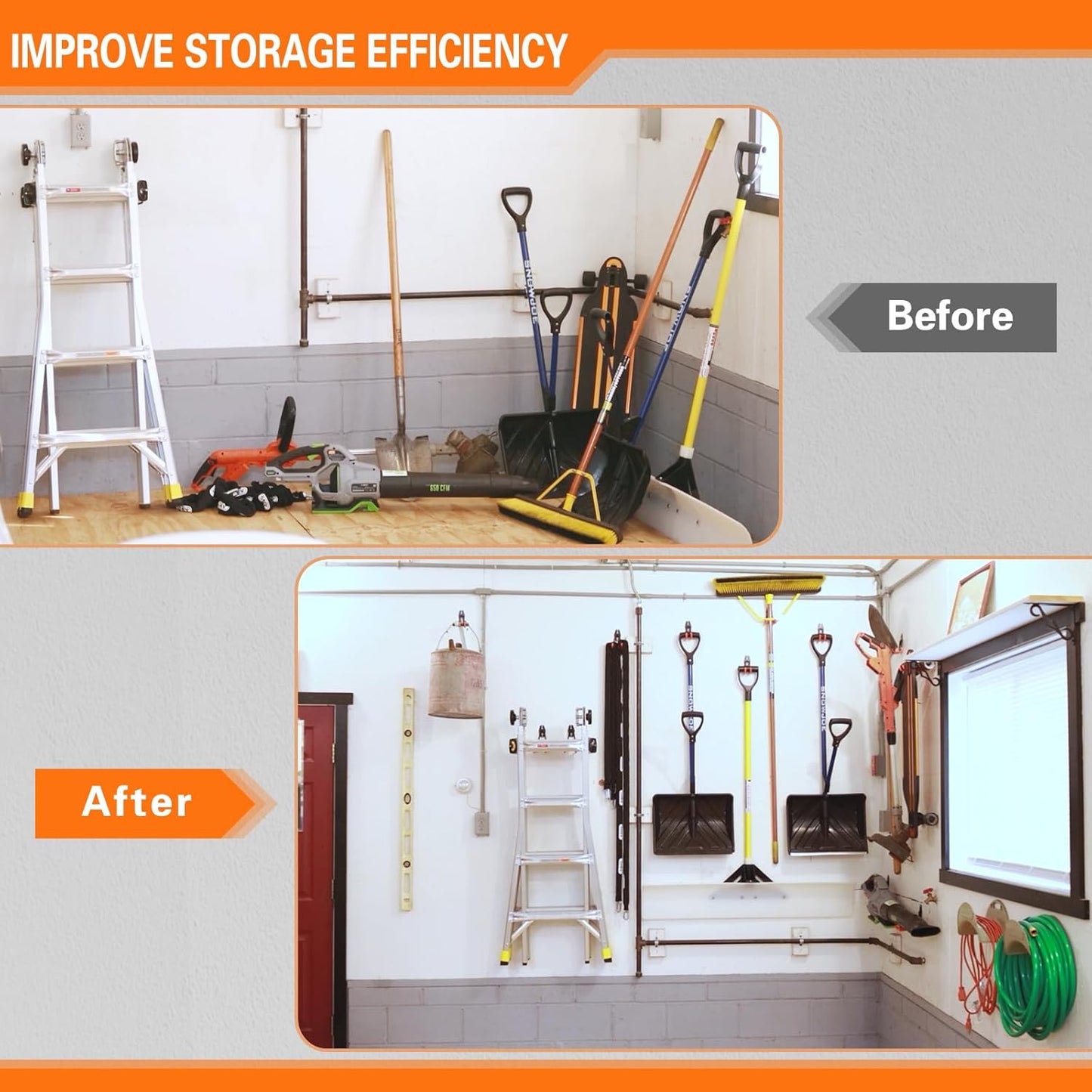 Heavy Duty Garage Hooks 4 Pack, 7.7 inch Wave Long Hanger, Wall Mounted Storage System, Power and Garden Tool Organizer, for Hanging Ladders, Bikes, Hose, Bulk Items and More