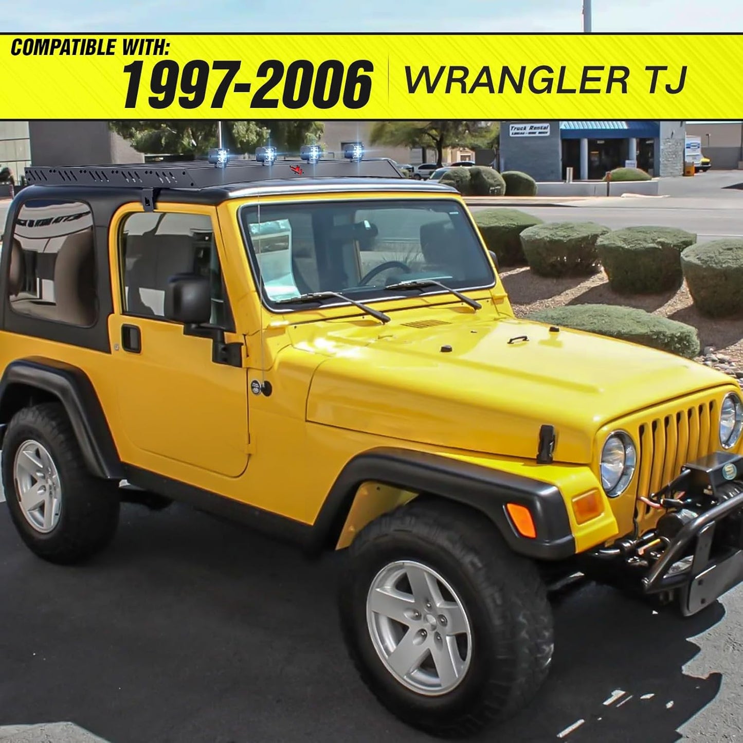 Roof Rack Cargo Basket with 4PCS LED Light Bar Compatible for 1997-2006 Jeep Wrangler TJ 2 Doors Hardtop, Luggage Racks Rooftop Storage Carrier (Black)