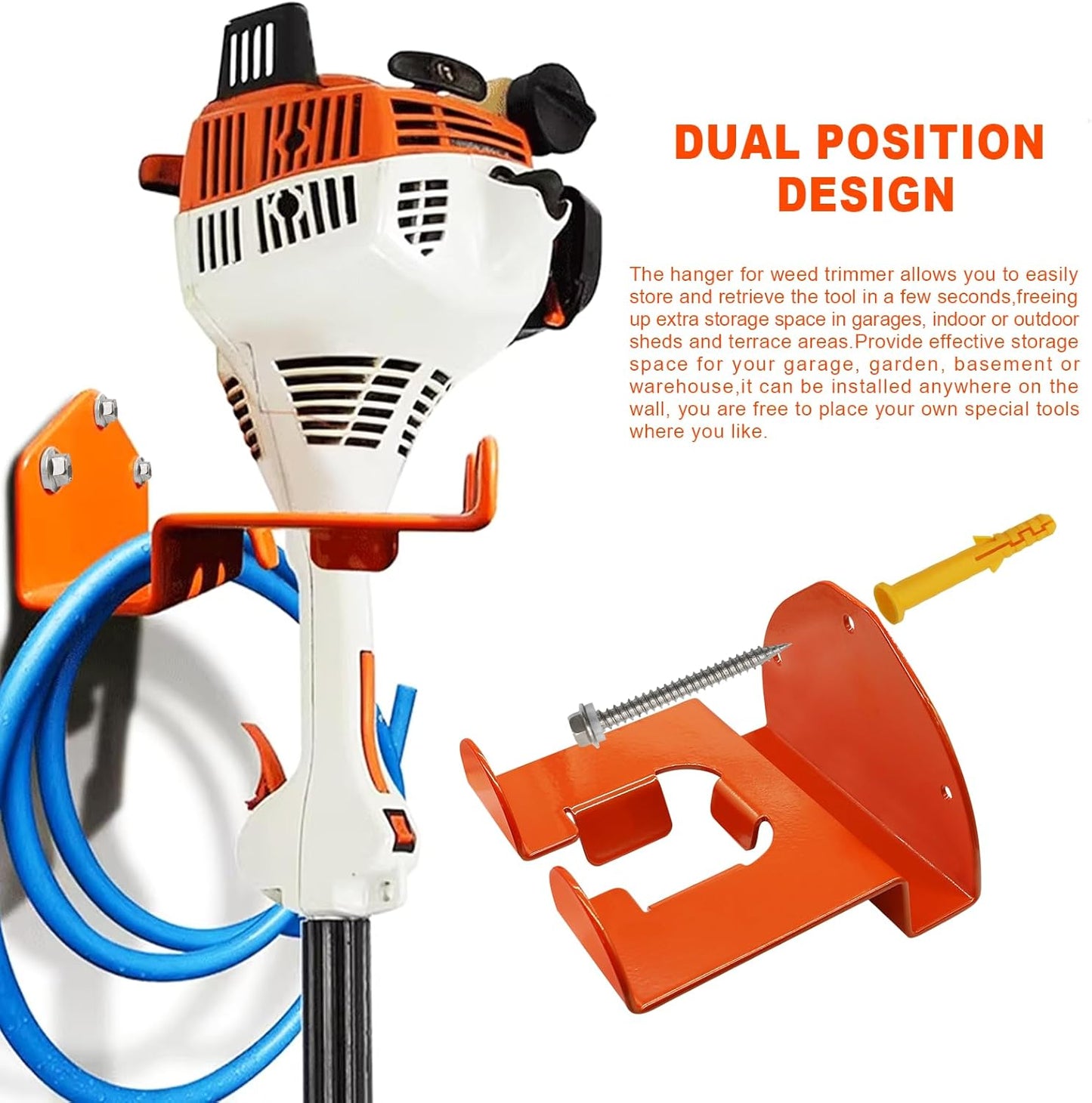 Weedeater Hanger, 1 Pack Weed Eater Hanger For Wall, Heavy Duty Weed Eater Wall Mount for Garage, Garage Organization Storage Shed Organizer Mounted Trimmer Rack