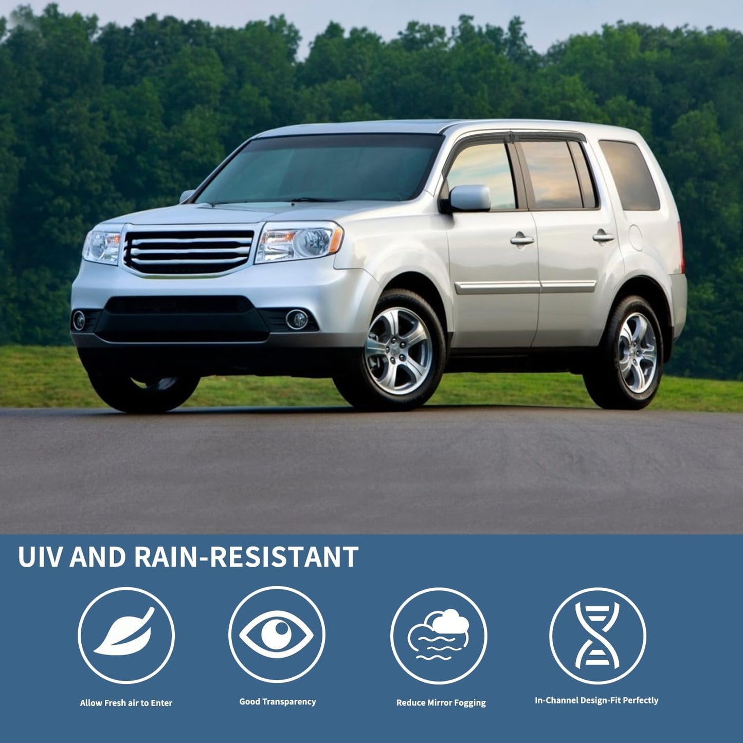 4PCS Rain Guards Window Visors Fits for 2009-2015 Honda Pilot, Outside Mount Durable Vent Visors Shade, Front & Rear Wind Deflector, 2009 2010 2011 2012 2013 2014 2015