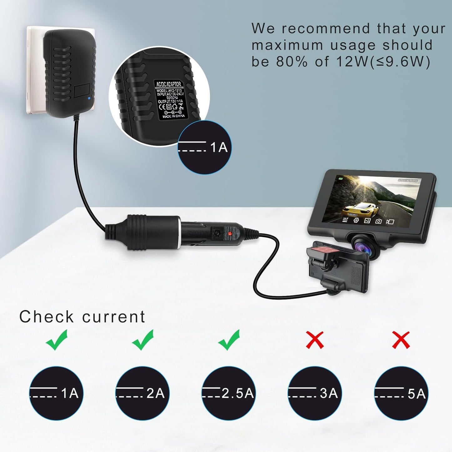 inShareplus 12V 1A 12W AC to DC Converter, 12 Volt Cigarette Lighter Adapter, AC 100~240V to DC 12V Car Lighter Adapter to Wall Outlet Adapter, 12V Power Supply for Car Devices (MP3, Fan, Dash Cam)