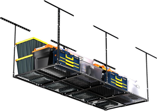 3 x 8FT Overhead Garage Storage Rack, Adjustable Ceiling Storage Racks, Garage Shelving Heavy Duty Storage Organizer System, 600lbs Weight Capacity (Black)