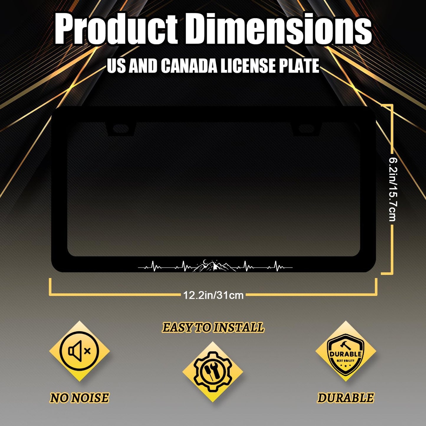 Mountain License Plate Frame Mountains Heartbeat License Plate Holder Colorful License Plate for Car Decoration Stainless Steel Car Accessory with Screws for Men Women 12.3" x 6.3"