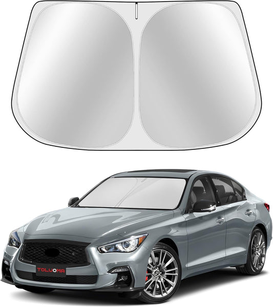 Custom Fit Windshield Sun Shade for Infiniti Q50 2014-2024 - Full Coverage, 210T Reflective Fabric, Double-Layer Design - Blocks 99% UV Rays, Keeps Car Cool, Easy to Install and Store