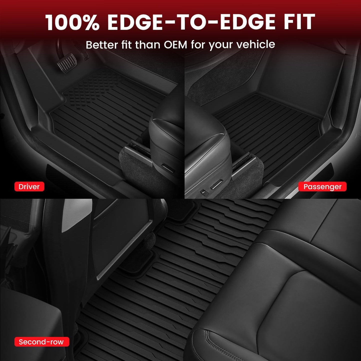 LASFIT Premium Extra Thick Floor Mats for Tesla Model Y Juniper 2025 2026 All Weather TPE Custom Fit Interior Accessories Front Rear Car Liner 1st & 2nd Rows Set, Black