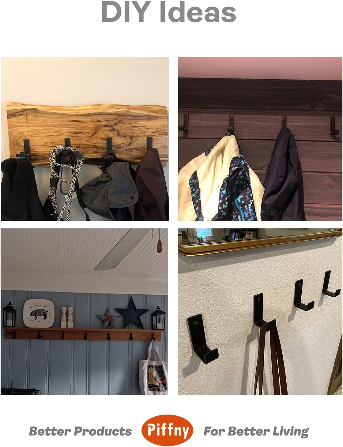 6 Pack Heavy Duty Steel Essential Style Wall Hooks for Indoors & Outdoors (White J Hook)