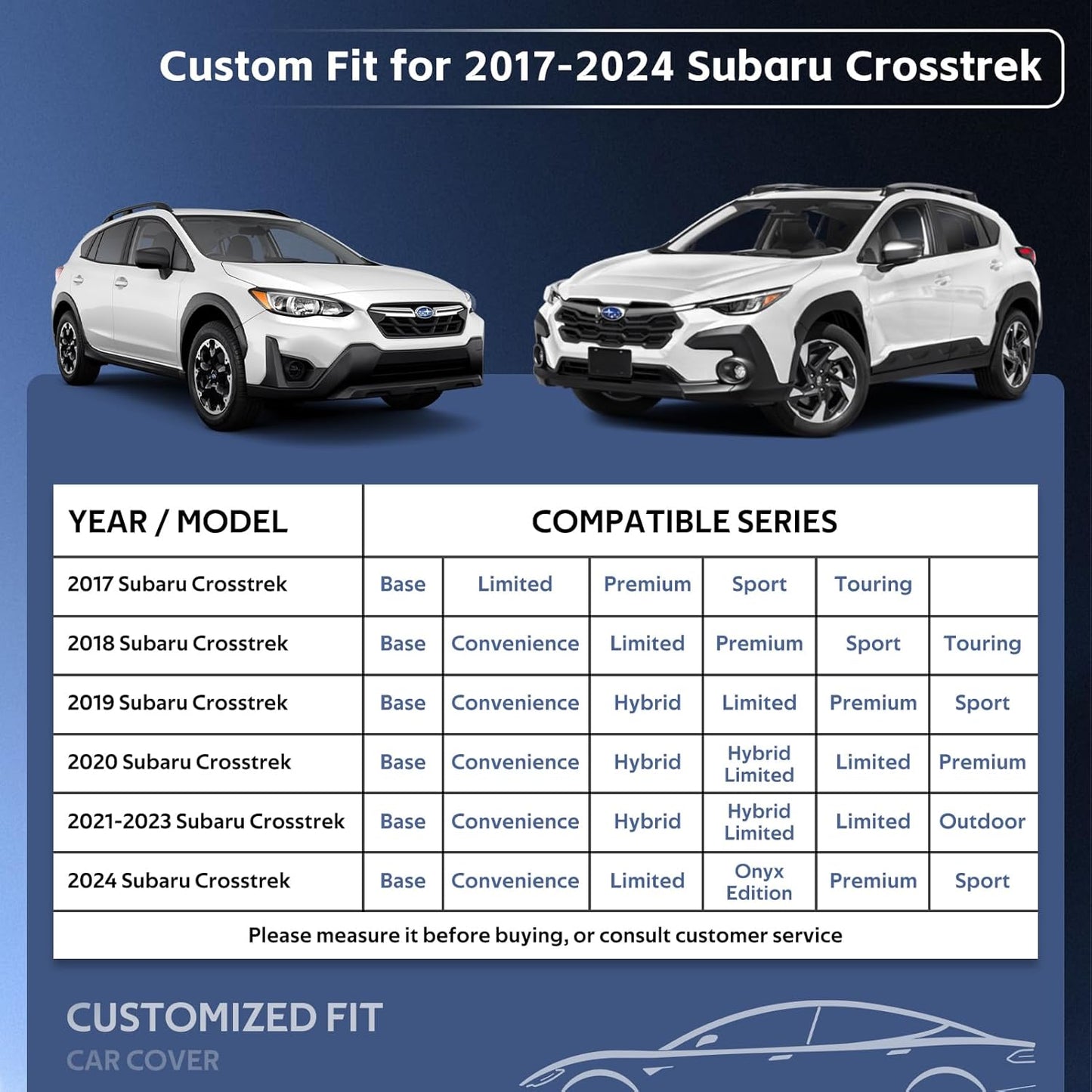 10 Layers SUV Car Cover Custom Fit for Subaru Crosstrek (2017-2025) Waterproof All Weather for Automobiles, Outdoor Full Cover Sun UV Rain Protection with Cotton.Black