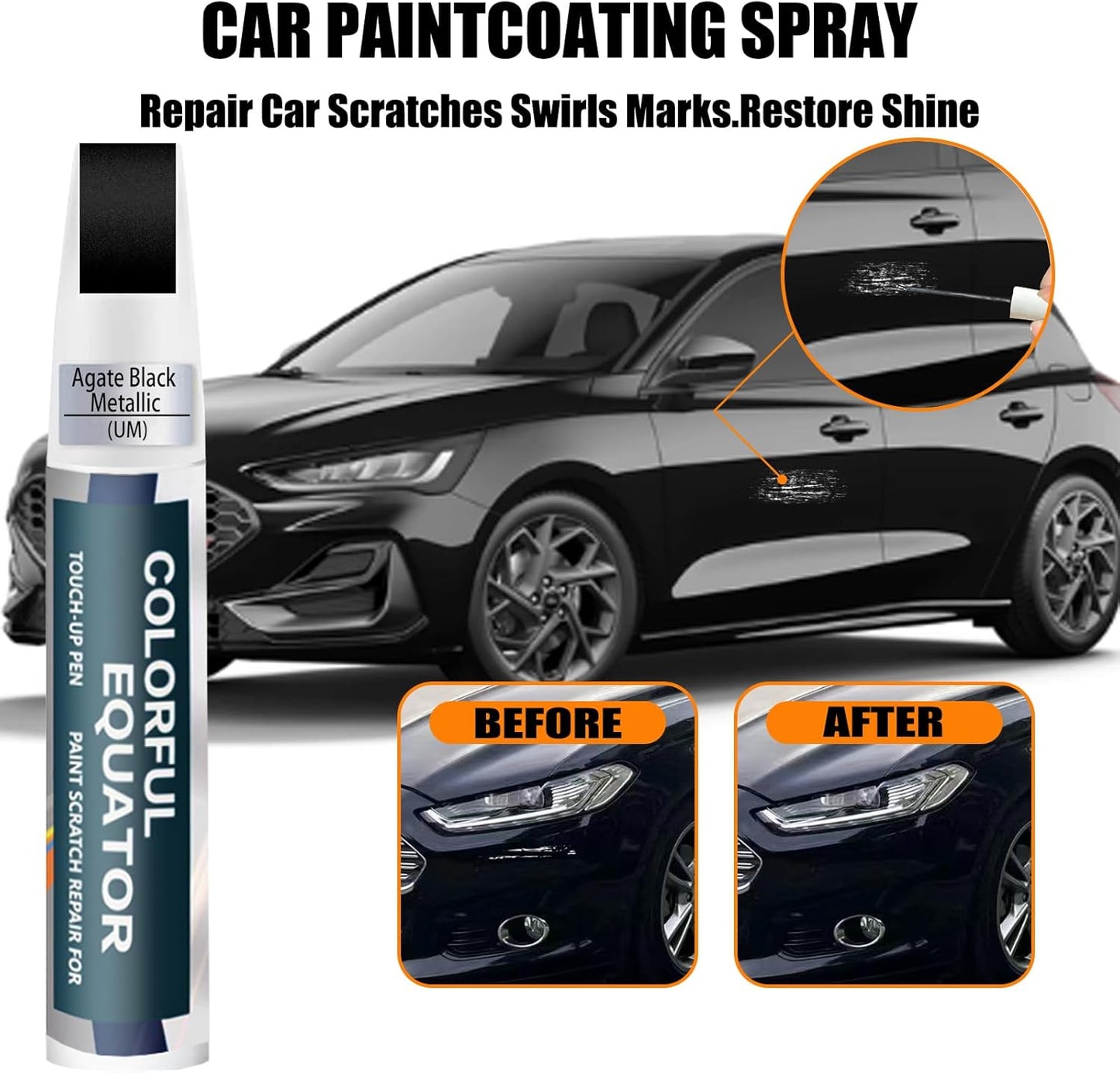 UM Agate Black Metallic Touch Up Paint for Ford, Car Paint Pen Scratch Repair Two-In-One Touch Up Paint, Premium Car Scratch Remover for Deep Scratches