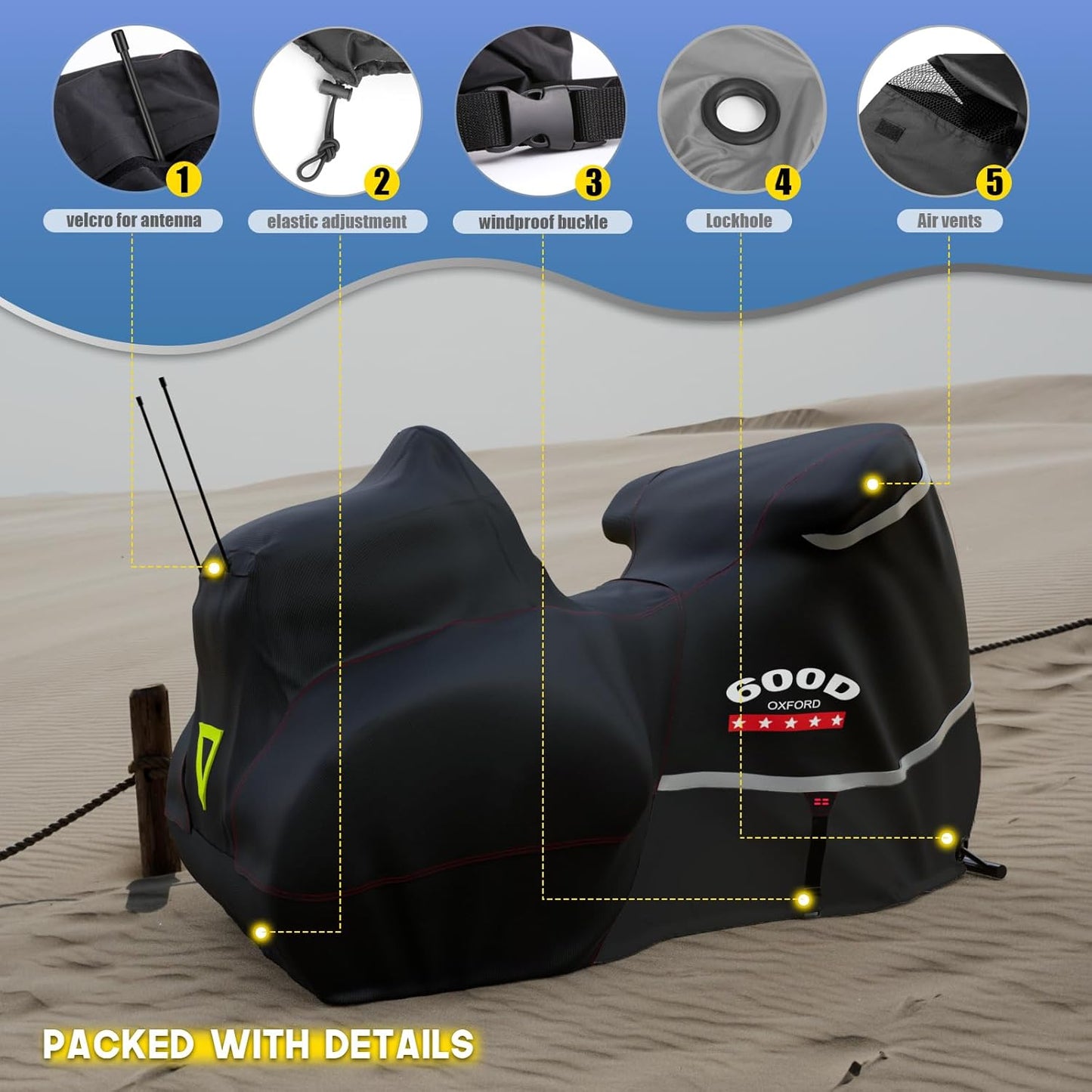 Rosefray Trike Cover,Motorcycle Cover Heavy Duty 600D Waterproof for Trike Models, Tri Glide, and CVO Version, Trike Goldwing, Chidftain, Challenger, Elite Storage, Black