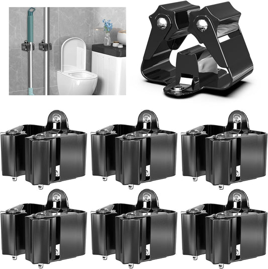 3-H Stainless Steel Broom Holder Wall Mount 6-Pack- Heavy Duty Mop Organizer, Wall Mounted Broom Storage with Secure Mounting for Kitchen Laundry Garage Bathroom (Space Saving)