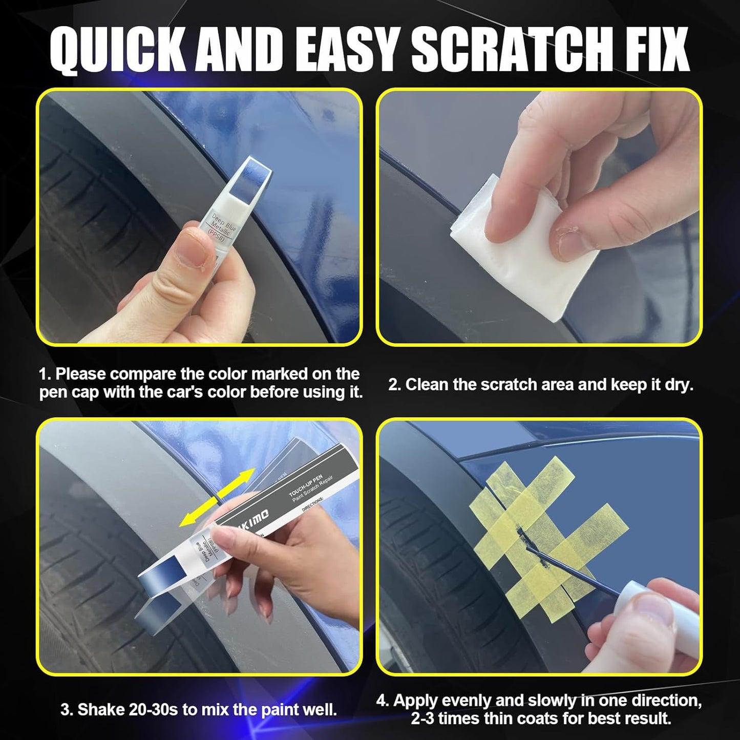 KIKIMO for Tesla Touch Up Paint(Solid Black(PBSB)), Car Paint Repair Kit for Tesla Model Y/3/S/X, 2 In 1 Scratches Repair with Pen Tip and Brush, Color-Matched for Quick & Easy Fix