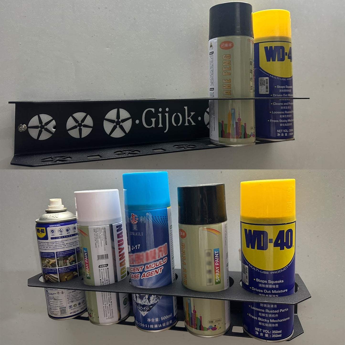 4 Pack Five Cans Wall-Mounted Steel Aerosol Spray Can Holder, Steel Wall Mount Storage Organizer for Garage and Workspace (4-Black)