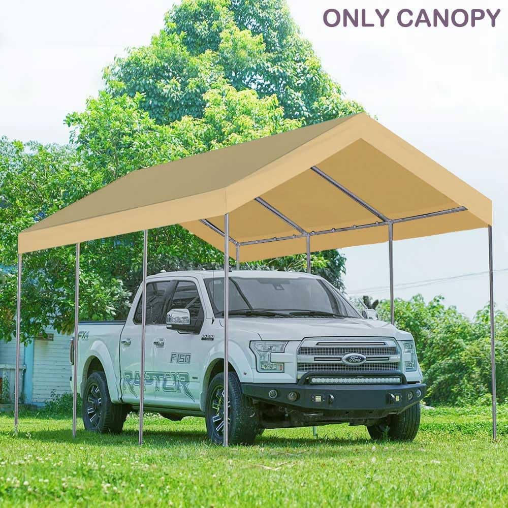 10'x20' Upgraded Carport Replacement Top Canopy Cover for Car Garage Shelter Tent Party Tent with Ball Bungees Beige (Only Top Cover, Frame is not Included)