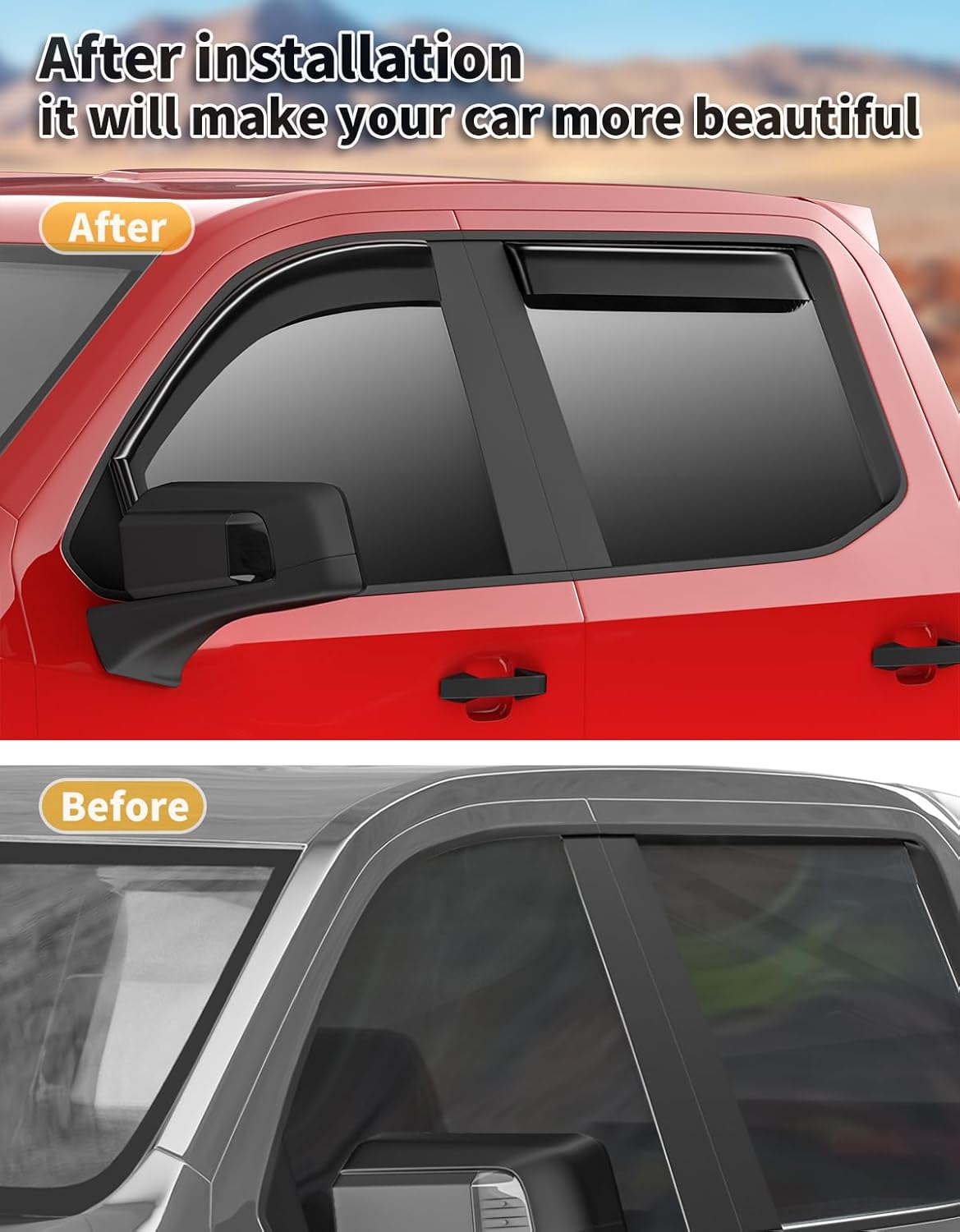 in-Channel Window Rain Guards Compatible with Truck Chevy Silverado/GMC Sierra 1500 2019-2025 Crew Cab Vent Visors Window Visors Extra Durable Window Deflectors Vent Shades Car Accessories