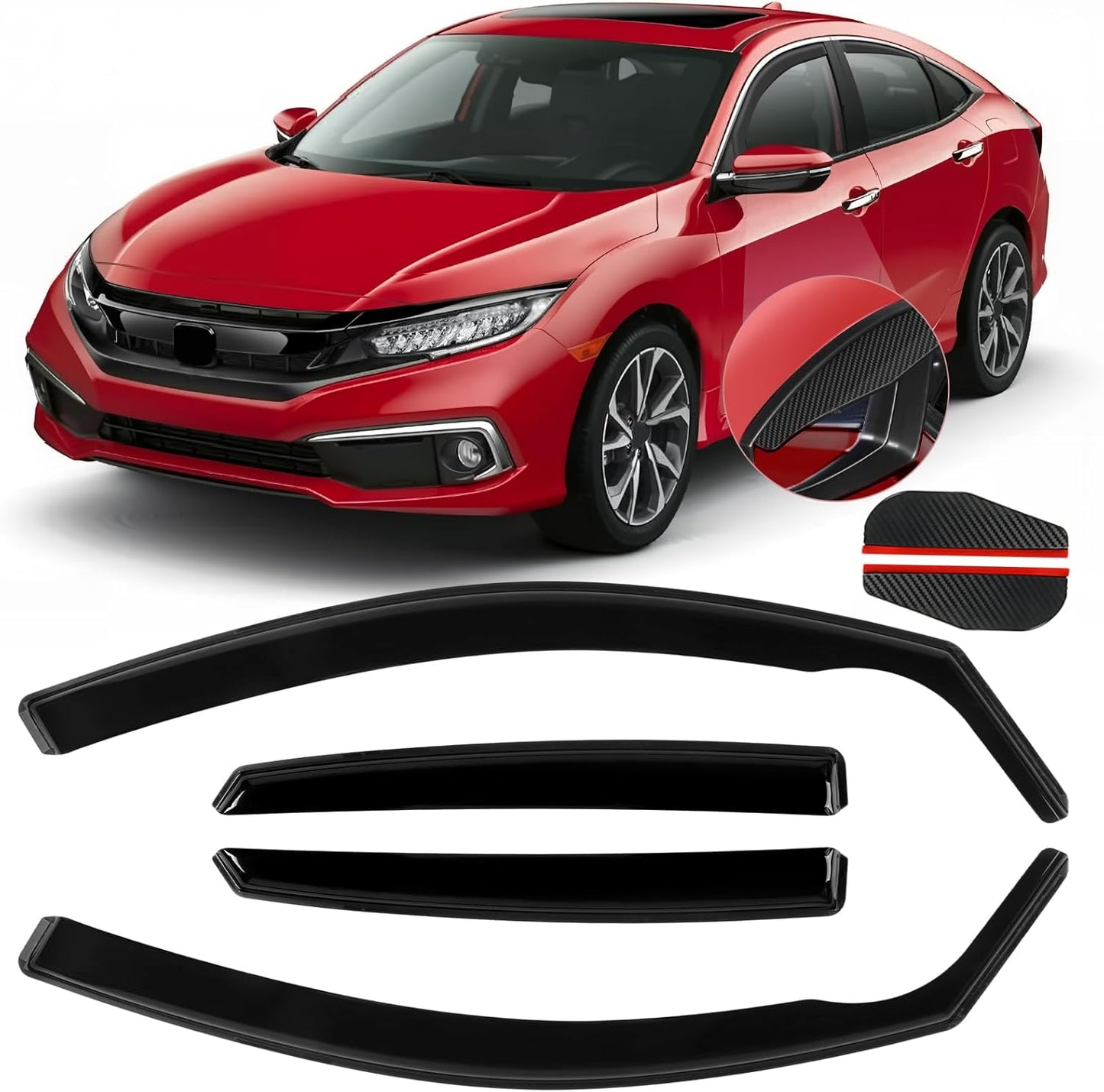 in Channel Rain Guards Fits for Honda Civic 2016-2021 Sedan 4-Door, Durable Window Visors Wind Deflector Vent Shade Shields, 2017 2018 2019 2020 2021-4PCS