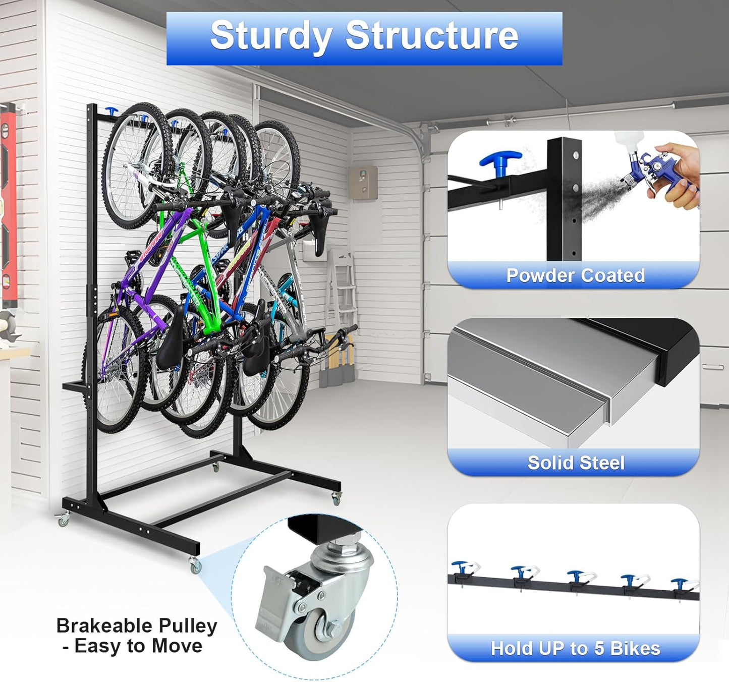 Freestanding Bike Storage Rack, Hold Up to 5 Bikes Sturdy Steel Bicycle Rack, Bike Storage Racks for Garage Organizer, Indoor and Outdoor Bike Storage Rack