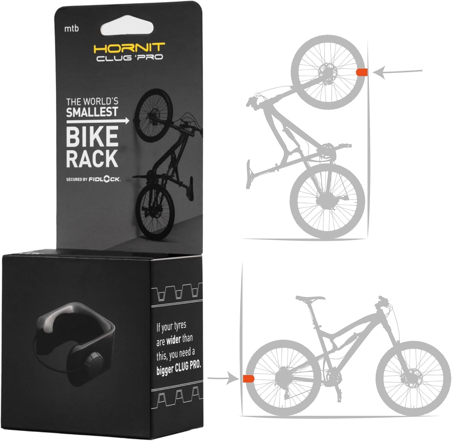 Hornit CLUG PRO | Wall Mounted Bike Rack | Secured by FIDLOCK | 5 Sizes | Easy to Install