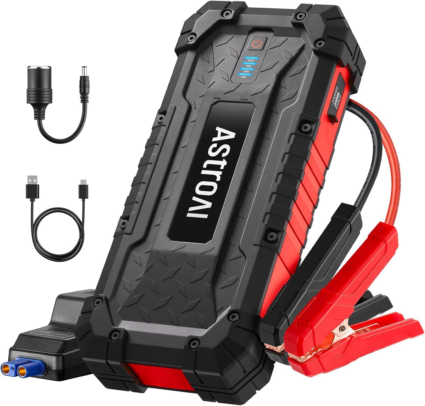 AstroAI S8 Ultra 4000A Peak Jump Starter,Up to All Gas/12L Diesel Engine,24000mAh Portable Car Battery Jump Starter,Rugged 12V Battery Pack with 2-Way Quick Charger,LED Light, Jumper Cables(Red)