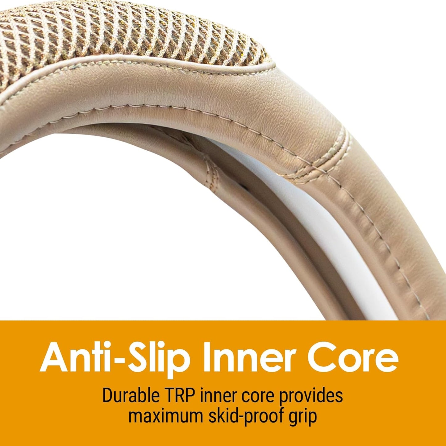 Cool Mesh Grip Car Steering Wheel Cover with Breathable Grip, Premium Faux Leather, Universal fit for All Cars, SUV, Mini-Van and Mid-Size Trucks with Steering Wheel Size 14.5" to 15"