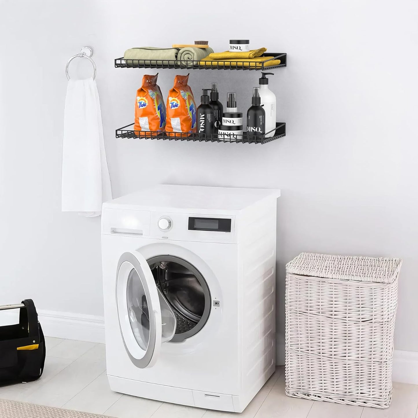 TORACK 2 Pack Wall Mounted Storage Shelves, 23.5" x 12" Wall Shelf for Garage, Closet, Laundry Room, Heavy Duty Garage Wall Shelving, Holds Up to 65 Lbs(Black)