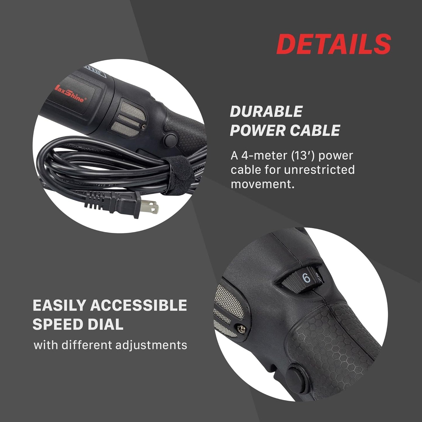 Maxshine Pro DA Polisher M21 Pro | 21mm Throw, 6" Backing Plate, 1000W, Black | Variable Speed, Ergonomic Grip, Low Vibration | Auto Detailing Buffer for Paint Correction