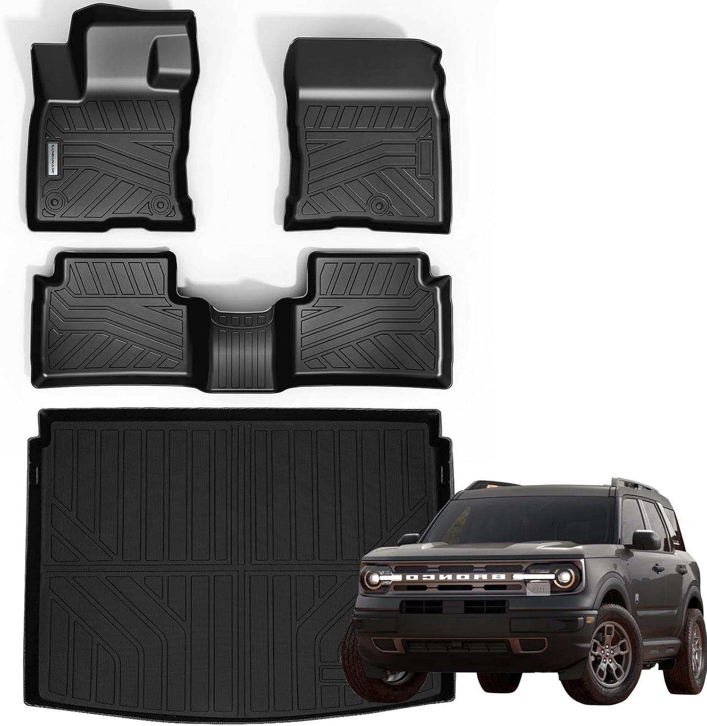 Floor Mats & Trunk Mat for 2021-2024 2025 Ford Bronco Sport Only Fit Sport Version(Non Hybrid) TPE All Weather Protection 2 Rows Car Floor Liners with Cargo Liners Accessories