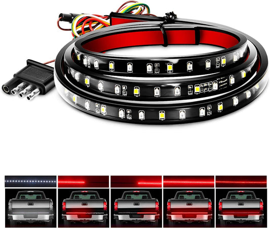 Nilight 48”/49” LED Tailgate Light Strip 90 LED Red/White for Running Light Brake / Turn Signal / Reverse Light，2 Years Warranty
