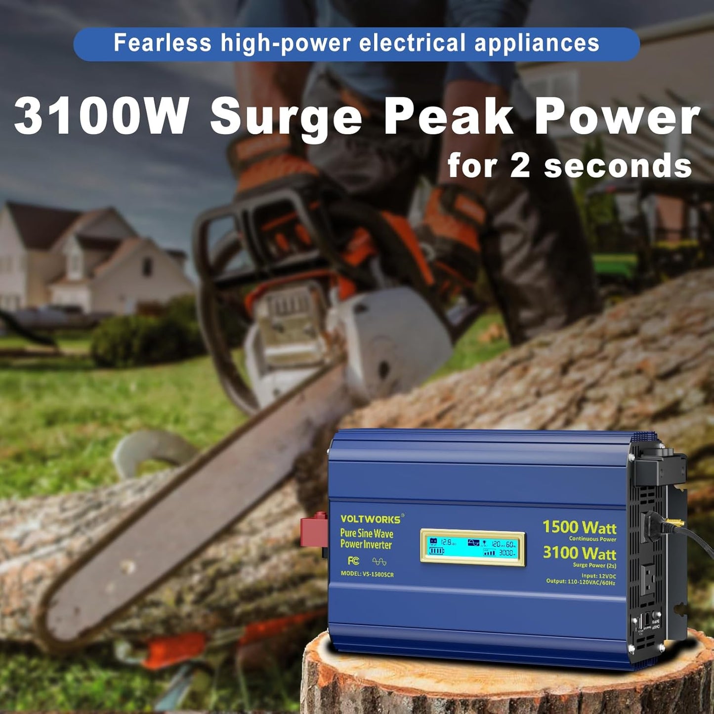 Pure Sine Wave Inverter 1500 Watt 12V to 110V 120V AC Surge Peak 3100W For 2 Seconds Power Inverter Built-in UL Fuse PD36W USB-C Port Compatible with Lithium Battery Starlink For Off-Grid Solar Car RV