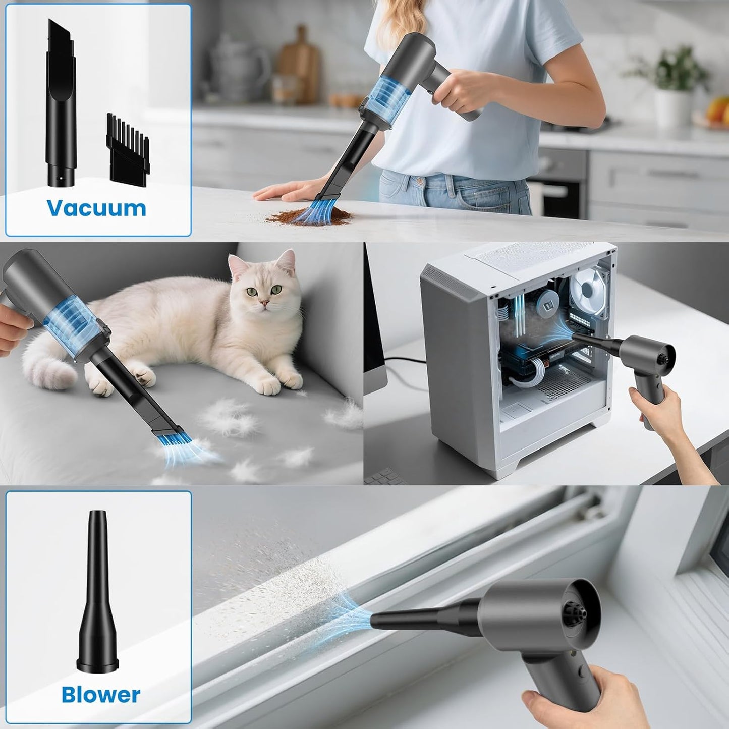 90° Foldable Car Vacuum Portable Cordless 16000PA Suction, 4-in-1 Mini Vacuum Cleaner with Brushless Motor, Handheld Vacuum for Car, Home,Office