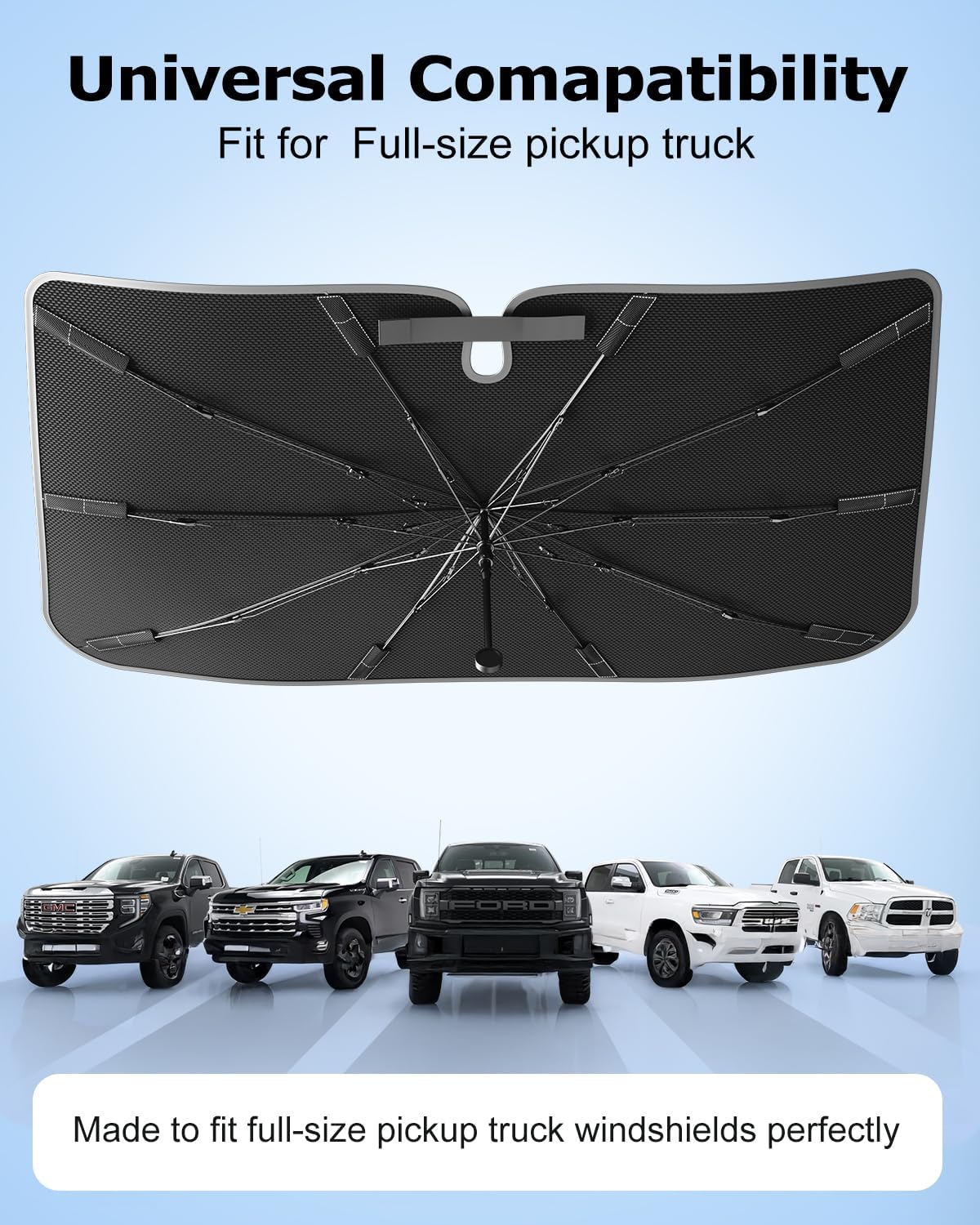 [2025 Upgraded] Weektic Truck Windshield Sun Shade for F-150/Silverado/Tundra/RAM 1500/Sierra - 5 Layers Ice Crystal Coating Blocks 99% UV, Cools Interior | 360° Swivel Handle for Easy Use