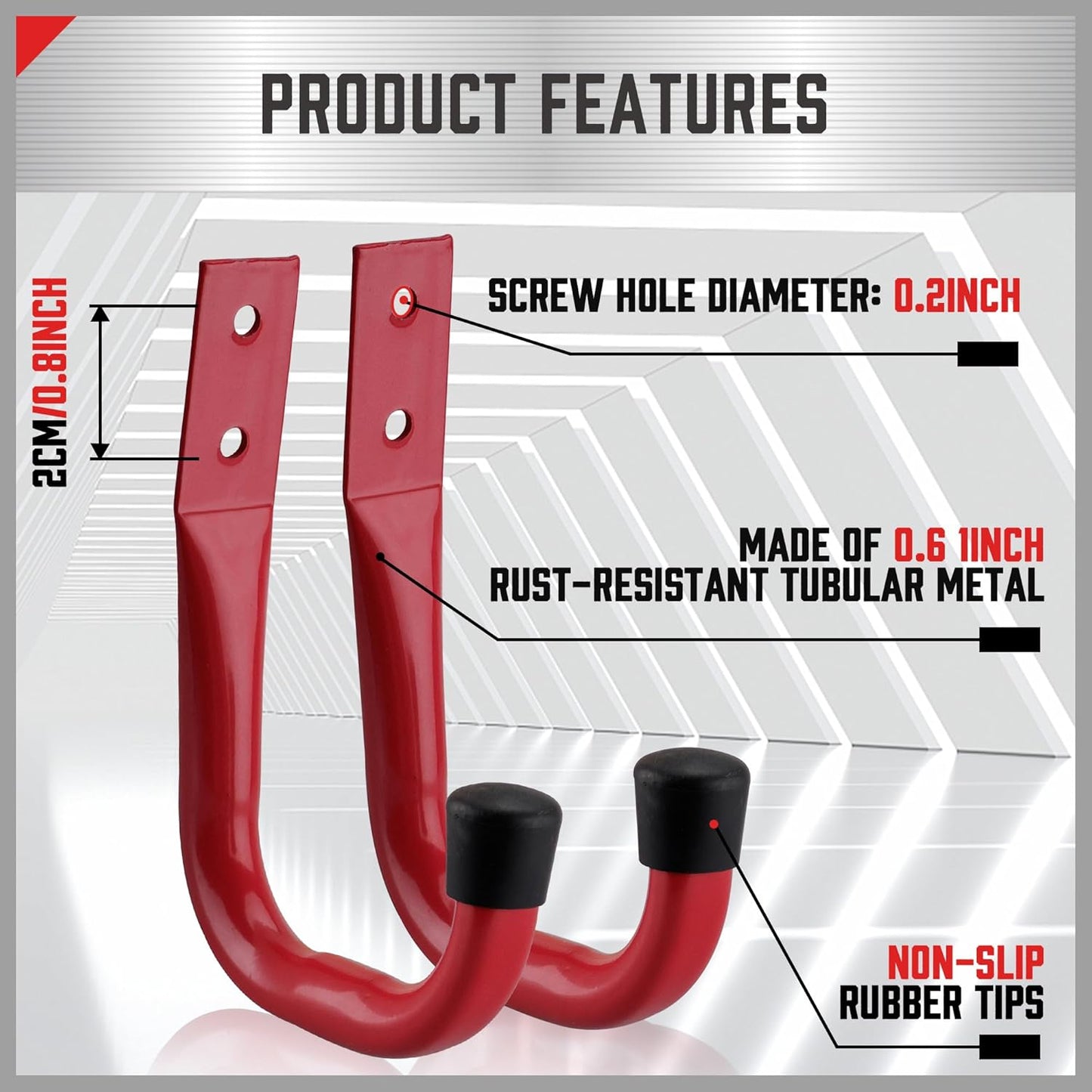 HORUSDY 6 Pack Garage Hooks, Utility Hooks, Garage Hook Heavy Duty Wall Hook (Red)