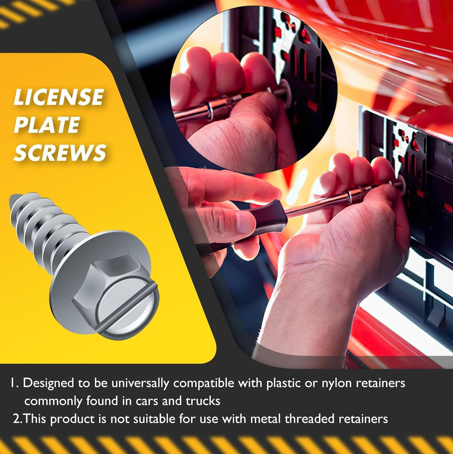 【Upgraded】 100 Pcs License Plate Mounting Screws for Car Dealers #14 x 3/4" Slotted Hex Head License Plate Bolts with Rustproof Finish, Car License Plate Screws for License Plates Frames