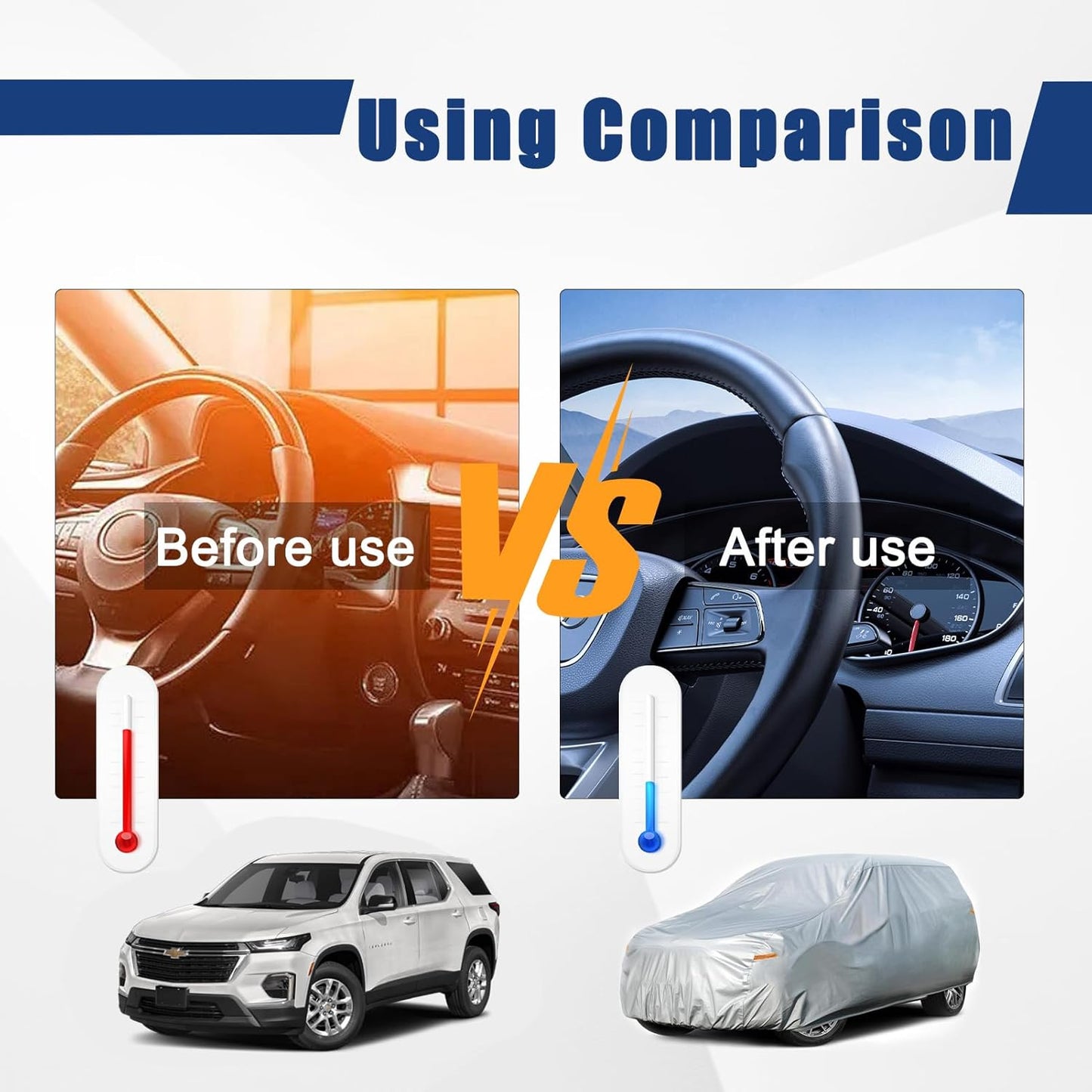 Kayme 6 Layers SUV Car Cover Custom Fit for Chevrolet Chevy Traverse (2009-2025) Waterproof All Weather for Automobiles, Outdoor Full Cover Rain Sun UV Protection.Silver